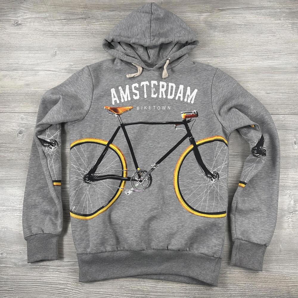 Fox Originals Amsterdam Hoodie Mens Medium Gray Road Bike Graphic AOP EUC - Picture 1 of 7